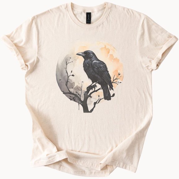 Kiraa Tee With Raven Moon T Shirt Gothic Bird Graphic Tee Dark Nature Clothing Birthday Gifts; For Men & Women