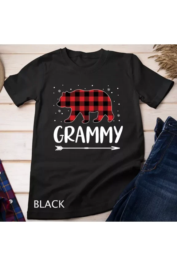 Tee With Red Plaid Grammy Bear Gift Christmas Matching Family Pajama Unisex T-Shirt