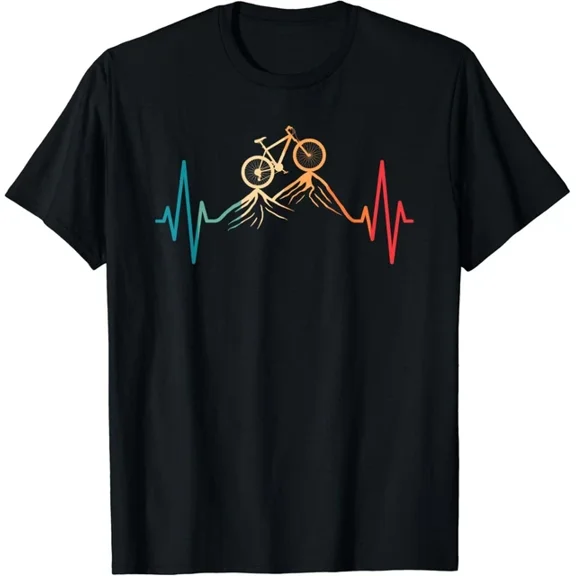 Kiraa Tee With Retro Cycling Heartbeat Bicycle Mountain Bike Biking Gift Unisex T-Shirt