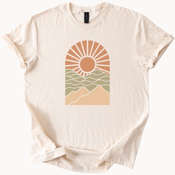 Kiraa Tee With Retro Sunset Graphic Tee Boho Mountain Lover Shirt Birthday Gifts; For Men & Women