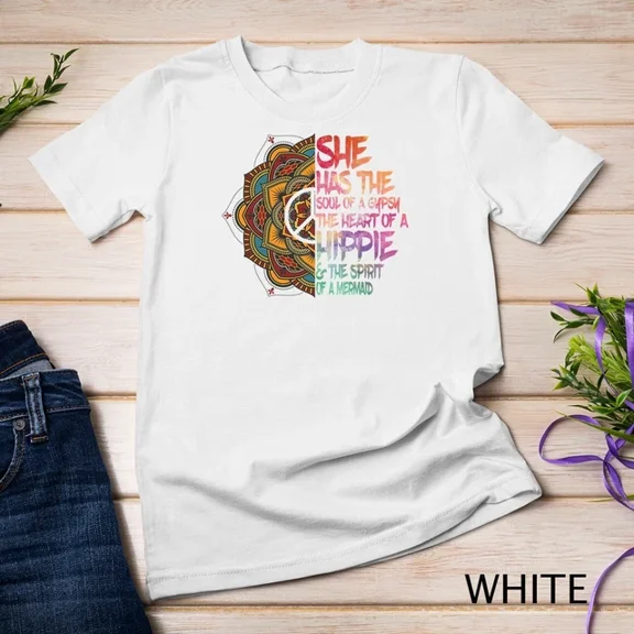 Kiraa Tee With She Has The Soul Of A Gypsy The Heart Of A Hippie Peace Sign Unisex S-5Xl T-Shirt Birthday Gifts; For Men & Women
