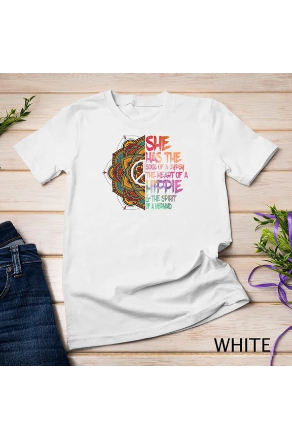 Tee With She Has The Soul Of A Gypsy The Heart Of A Hippie Peace Sign Unisex S-5Xl T-Shirt Birthday Gifts; For Men & Women