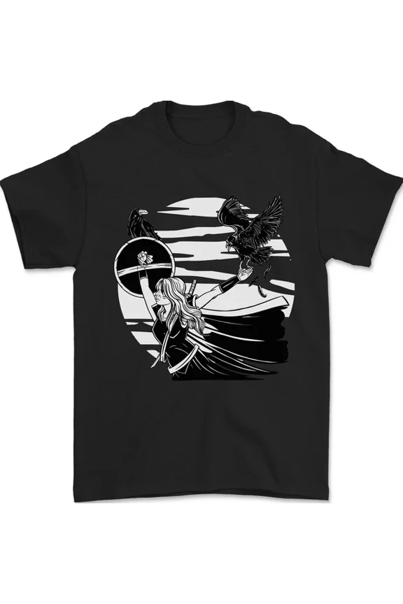 Tee With Shield Maiden With A Raven & Viking Ship Mens S-5Xl T-Shirt