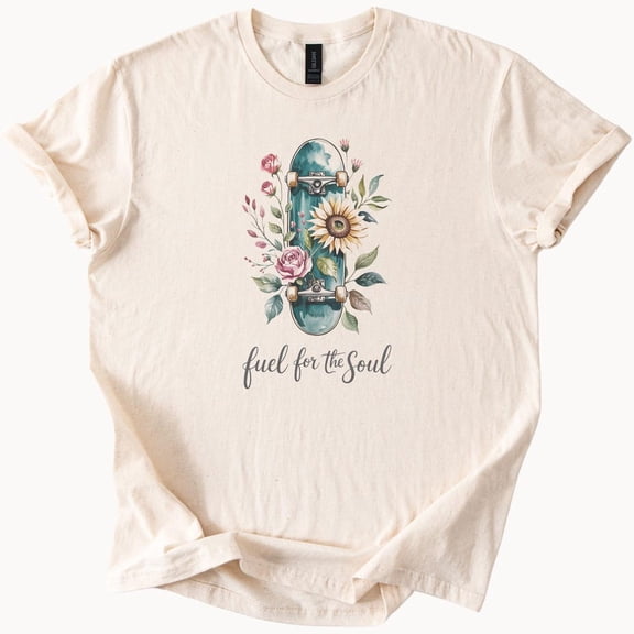 Kiraa Tee With Skateboard Sunflower Floral T Shirt Fuel For The Soul Tee Skateboarding Lover Gift Trendy Graphic Top Birthday Gifts; For Men & Women