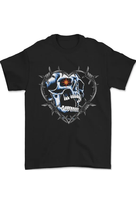 Tee With Skull Love In Barbed Wire Heart Mens Womens S-5Xl T-Shirt