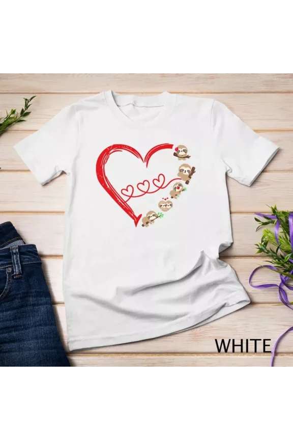Tee With Sloth Valentine'S Day For Girls Women Kids Who Loves Sloths Unisex S-5Xl T-Shirt Birthday Gifts; For Men & Women