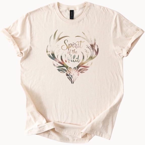 Kiraa Tee With Spirit Of The Wild Deer Antler T-Shirt Boho Floral Graphic Tee Nature Lover Shirt Unique Wildlife Top Birthday Gifts; For Men & Women