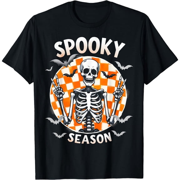 Kiraa Tee With Spooky Season Skeleton Peace Sign Halowen Vintage Unisex S-5Xl T-Shirt