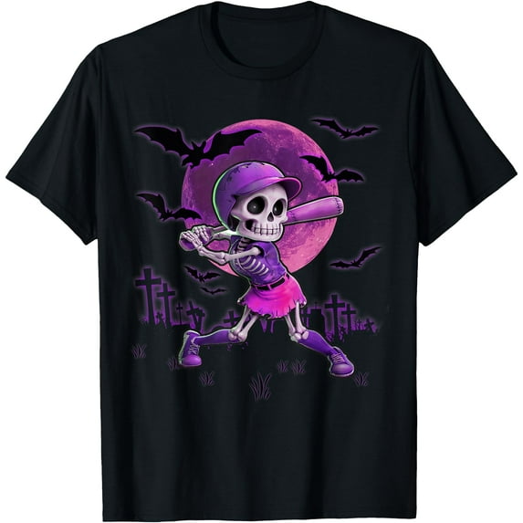 Kiraa Tee With Spooky Season Softball Halowen Skeleton Girl Unisex S-5Xl T-Shirt