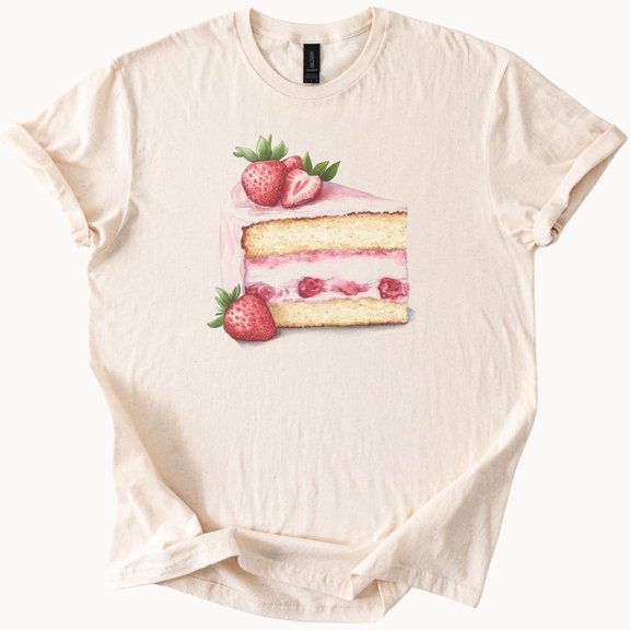 Kiraa Tee With Strawberry Cake T Shirt Dessert Lover Tee Foodie Gift Clothing Birthday Gifts; For Men & Women
