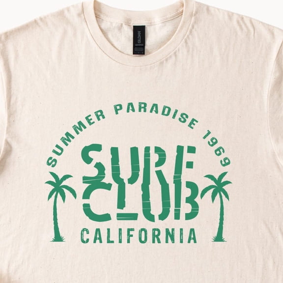 Kiraa Tee With Surf Club Shirt California 1969 T Shirt Summer Paradise Palm Trees Graphic Tee Beach Vacation Top Birthday Gifts; For Men & Women