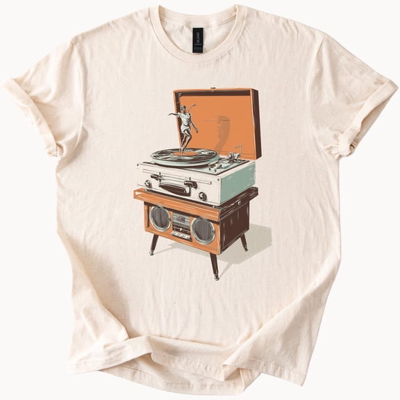 Kiraa Tee With Surfing Record Player Graphic Tee Retro Music Lover Tshirt Birthday Gifts; For Men & Women