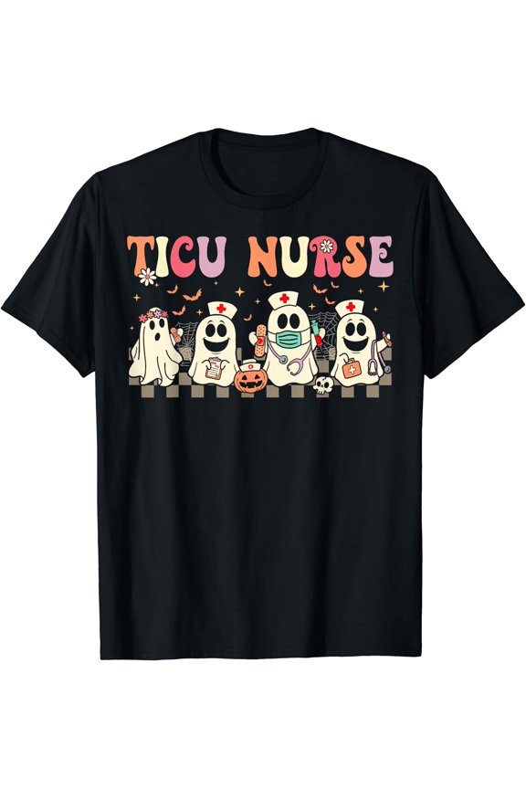 Tee With Ticu Boo Crew Nurse Ghost Trauma Icu Nurse Halowen Unisex S-5Xl T-Shirt