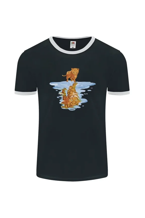 Tee With Tiger Cat Reflection Mens Womens Ringer T-Shirt Fotl