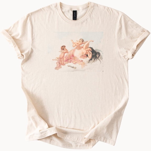 Kiraa Tee With Tojetti Angelic Embrace Graphic Tee Renaissance Cherubs Shirt Birthday Gifts; For Men & Women