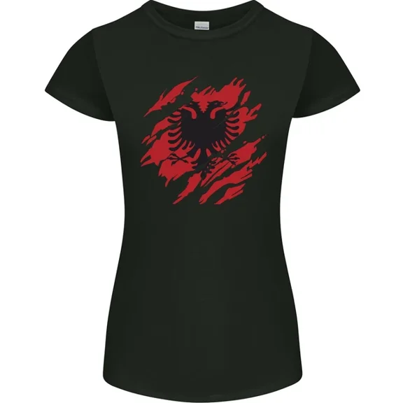 Kiraa Tee With Torn Albania Flag Albanian Day Football Womens Womens Petite Cut T-Shirt