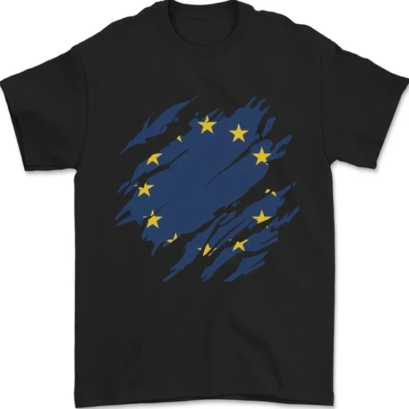 Kiraa Tee With Torn Eu Flag European Union Flag Football Mens Womens S-5Xl T-Shirt