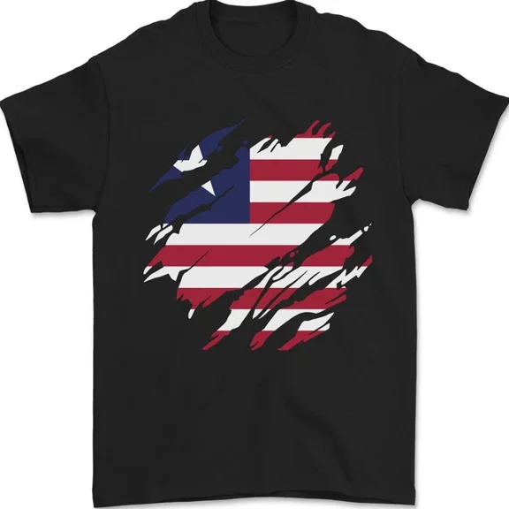 Kiraa Tee With Torn Liberia Flag Liberian Day Football Mens Womens S-5Xl T-Shirt