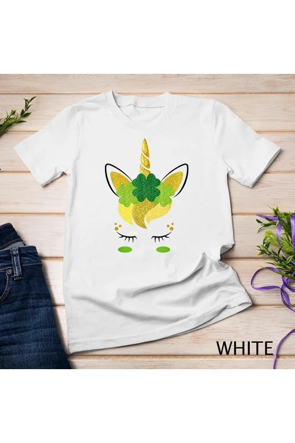 Tee With Unicorn Face St Patrick'S Day Irish Girls Kids Unisex T-Shirt Birthday Gifts; For Men & Women