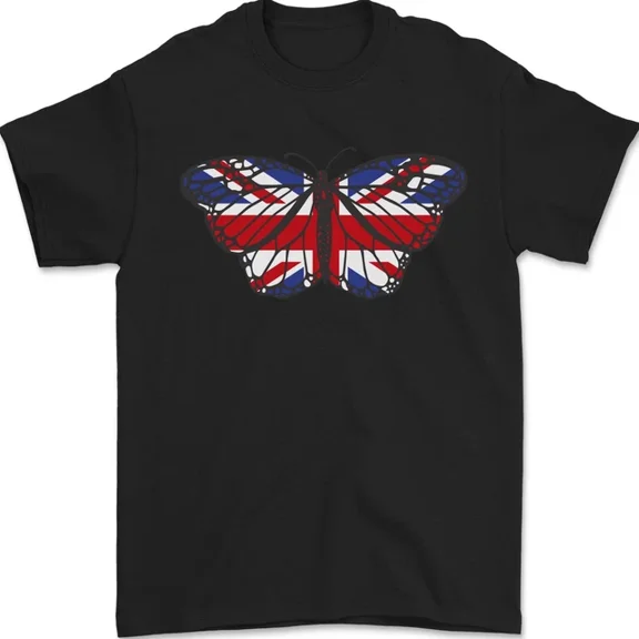 Kiraa Tee With Union Jack Butterfly British Britain Flag Mens Womens S-5Xl T-Shirt