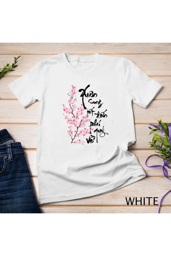 Tee With Vietnamese Peach Blossom Lunar New Year 2024 Tet Decorations Unisex S-5Xl T-Shirt Birthday Gifts; For Men & Women