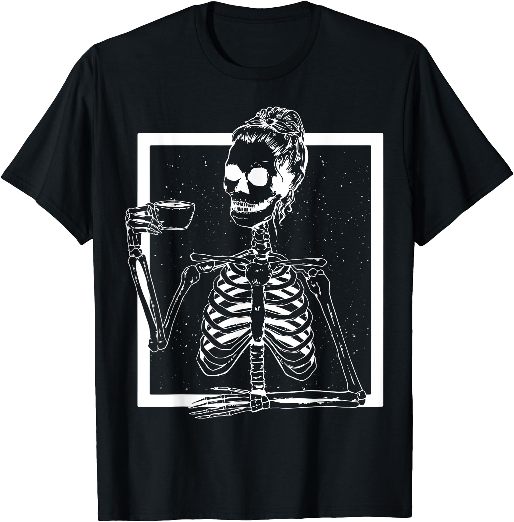Kiraa Tee With Vintage Halowen Skeleton Coffee Messy Bun Halowen Skull kiraa-tee-with-vintage-halowen-skeleton-coffee-messy-bun-halowen-skull