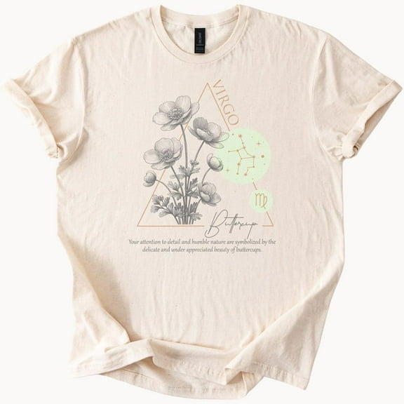 Kiraa Tee With Virgo Buttercup Flowers Constellation T Shirt Astrology Zodiac Sign Tee Birthday Gifts; For Men & Women