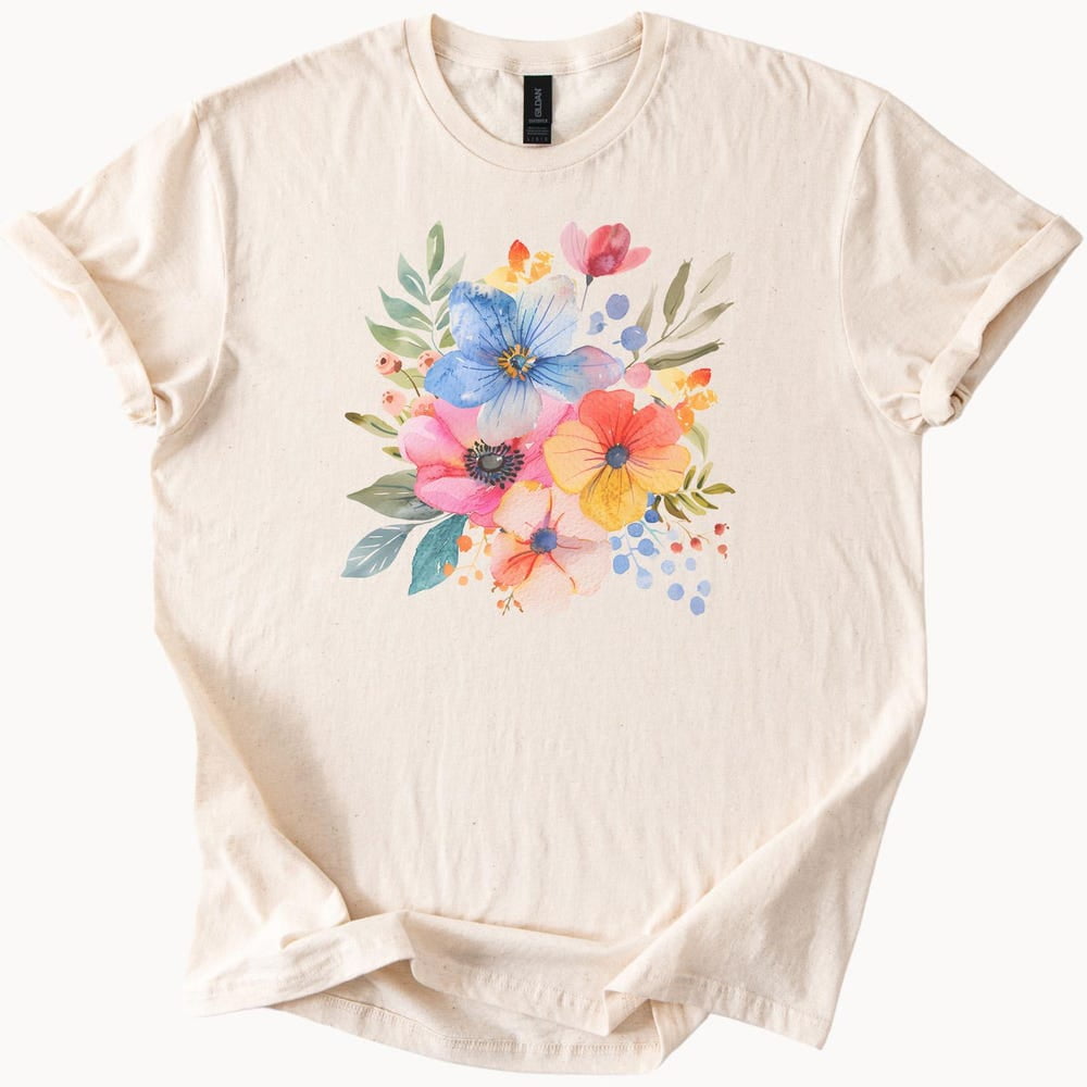 Kiraa Tee With Watercolor Floral T Shirt Colorful Flower Graphic Tee