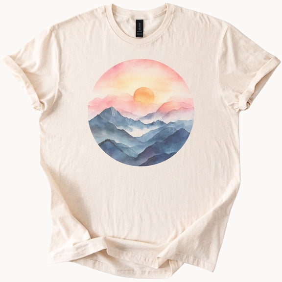 Kiraa Tee With Watercolor Mountain Sunset T Shirt Nature Lover Tee Gift For Her Outdoorsy Shirt Scenic Graphic Top Birthday Gifts; For Men & Women