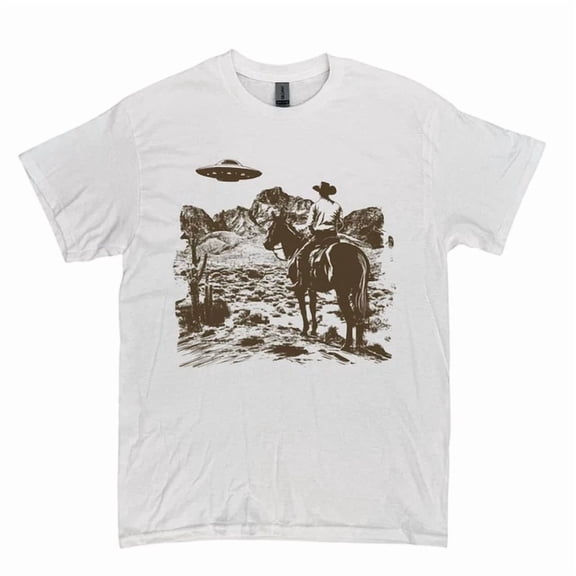 Kiraa Tee With Western Cowboy Ufo Tshirt, Vintage Cowboy Alien T-Shirt, Vintage 90S Shirt Birthday Gifts; For Men & Women