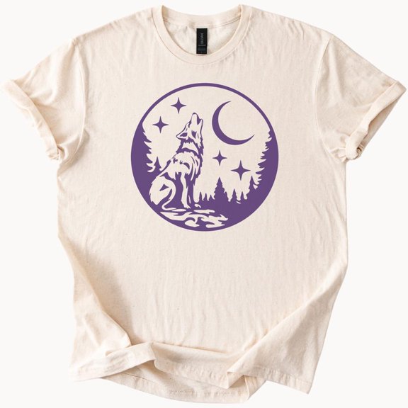 Kiraa Tee With Wolf Howling Moon Stars Forest Graphic Tee Nature Lover Shirt Birthday Gifts; For Men & Women