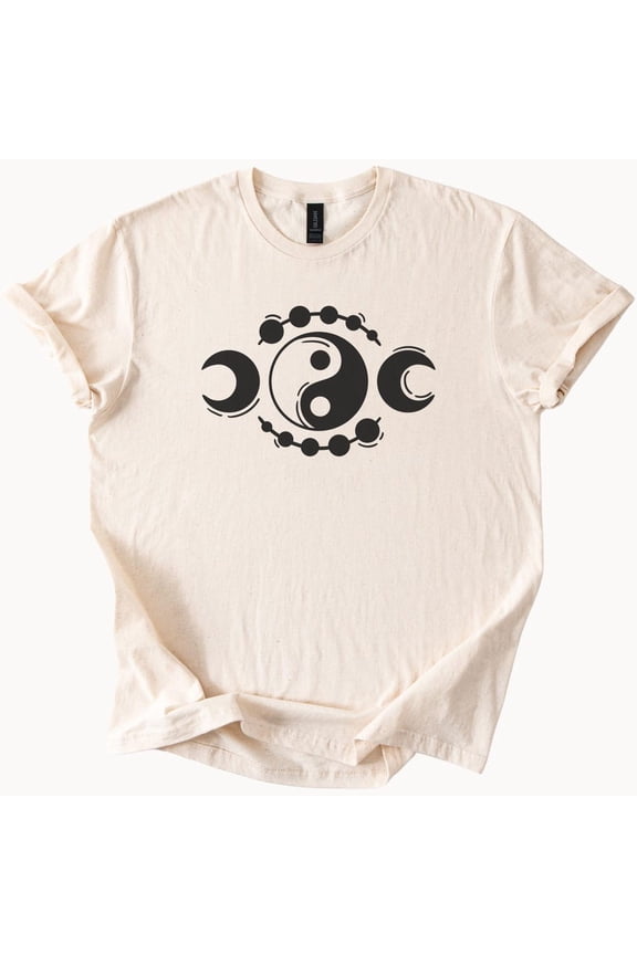 Tee With Yin Yang Moon Phases Tshirt Celestial Graphic Tee Witchy Shirt Spiritual Clothing Birthday Gifts; For Men & Women