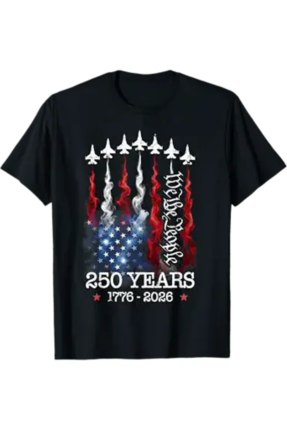Vintage 250 Years 1776-2026 Flag USA Fighter Jets 4th July T-Shirt
