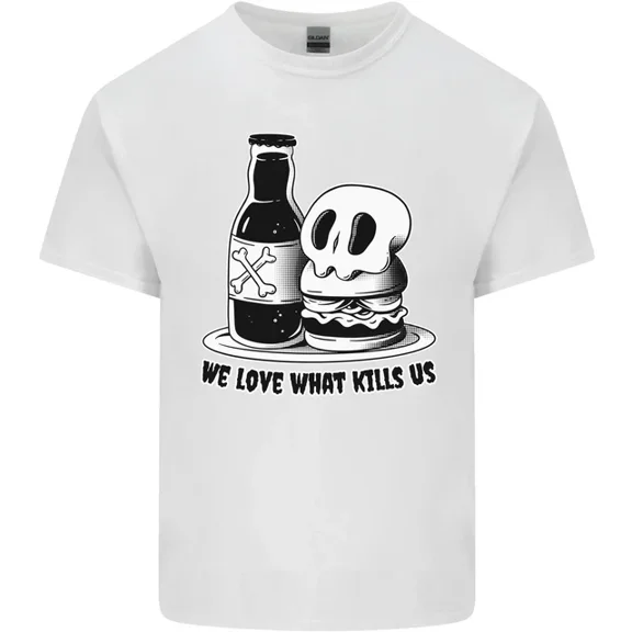 Kiraa What We Love Kills Us Burger Food Skull Mens Womens T-Shirt