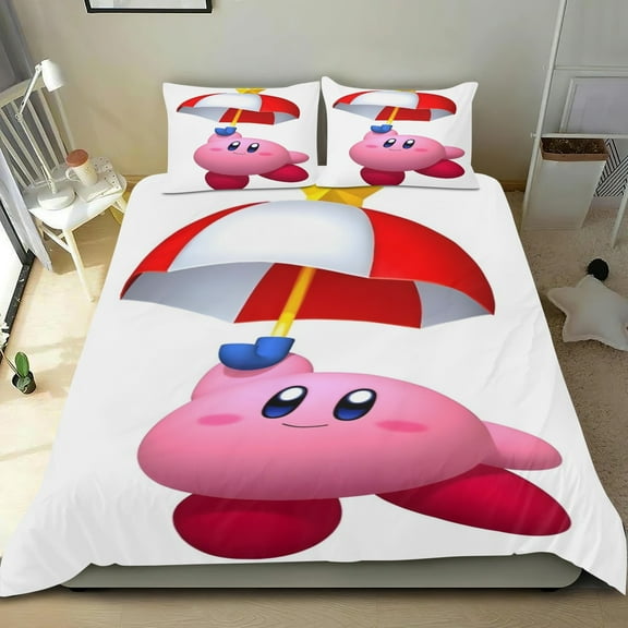 Kirby 0f The Stars Themed Bed Sheet Set Three Piece Set 53x79 Inches Comfortable And Skin Friendly Unique Design Creating A Star Studded Night