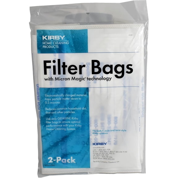 Kirby Micron Magic HEPA Filter Bags 2-Pack | Part #205811 | Universal Fit for F-Style & Twist-Style Models