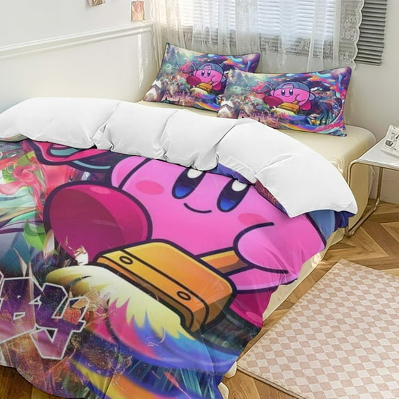 Kirby 3-Piece Bedding Set Soft Warm And Comfortable Soft Bed Set with 1 Duvet Cover And 2 Pillowcases for Bedroom