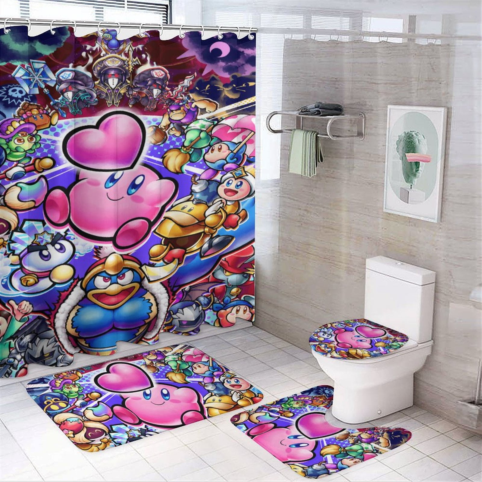 Kirby 4 Pcs Shower Curtain Set Bathroom Sets Shower Curtain with 12 ...