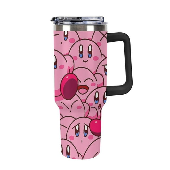 Kirby 40 Oz Tumbler with Handle And Straw, Stainless Steel Double Wall Vacuum Insulated Coffee Cup Travel Mug for Gym, Outdoors, Commute, Work