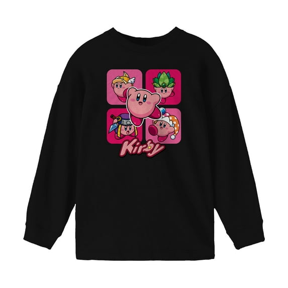 Kirby Ability Panels Boy's Black Long Sleeve Shirt-Large