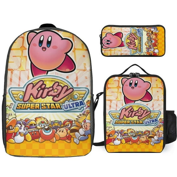 Kirby Backpacks 3 Piece Set Bookbag with Lunch Bag And Pencil Case