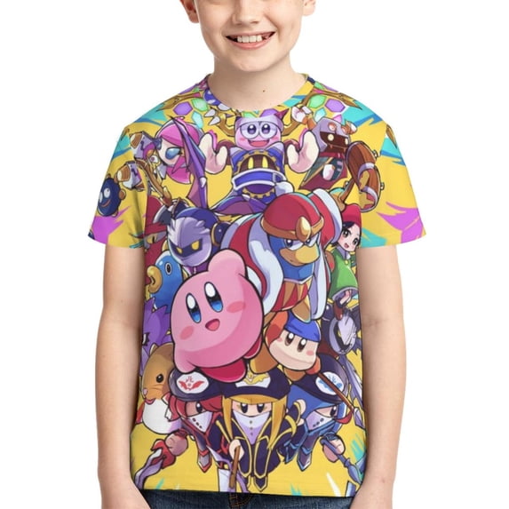 Kirby Boys Girls 3d Graphic Printed T-Shirt Crewneck Short Sleeve Tees