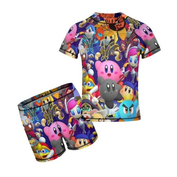 Kirby Boys Two Piece Rash Guard Swimsuits Kids Short Sleeve Swimwear Sets Bathing Suit