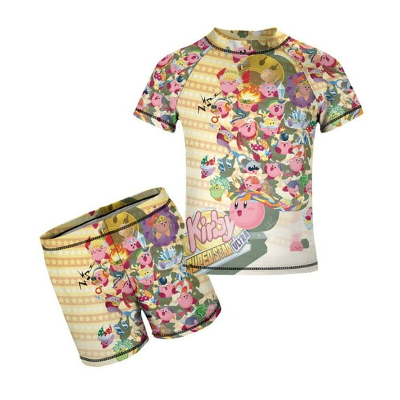 Kirby Boys Two Piece Rash Guard Swimsuits Kids Short Sleeve Swimwear Sets Bathing Suit