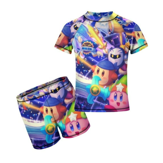Kirby Boys Two Piece Rash Guard Swimsuits Kids Short Sleeve Swimwear Sets Bathing Suit