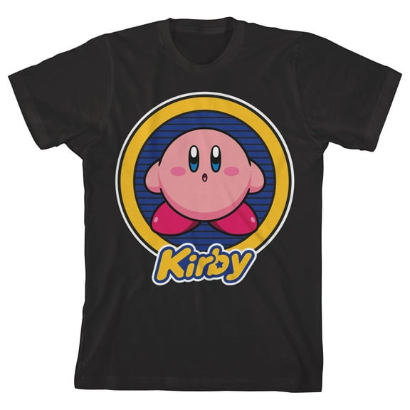 Kirby Character Circle & Logo Boy's Black T-shirt-XL
