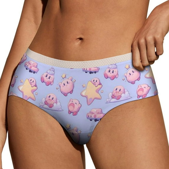 Kirby Character Pattern Women's Brief Lady Lace Underwear Breathable Elastic Sexy Bikini Hipster Panties