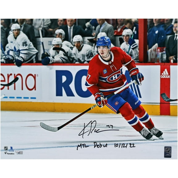 Kirby Dach Montreal Canadiens Autographed 16" x 20" Red Jersey Canadiens Debut Photograph with "MTL Debut 10/12/22" Inscription - Fanatics Authentic Certified