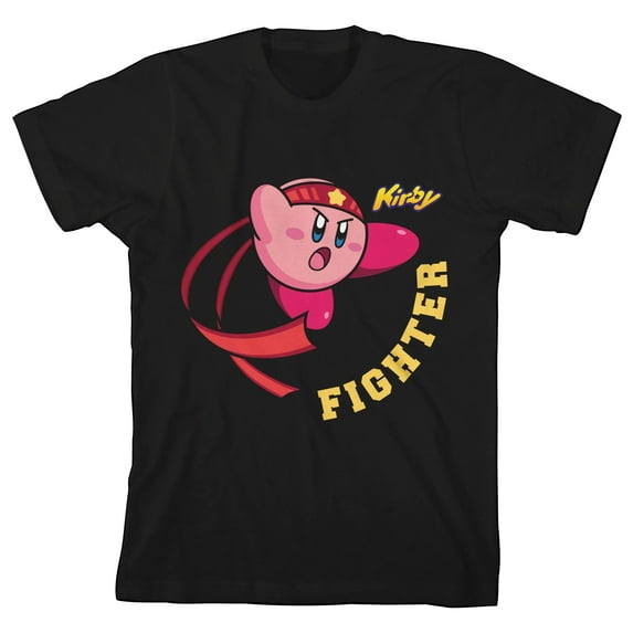 Kirby Fighter Boy's Black T-shirt-Medium