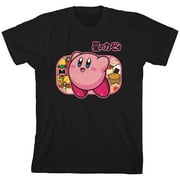Kirby Floating Character Crew Neck Short Sleeve Boy's Black T-shirt-Medium